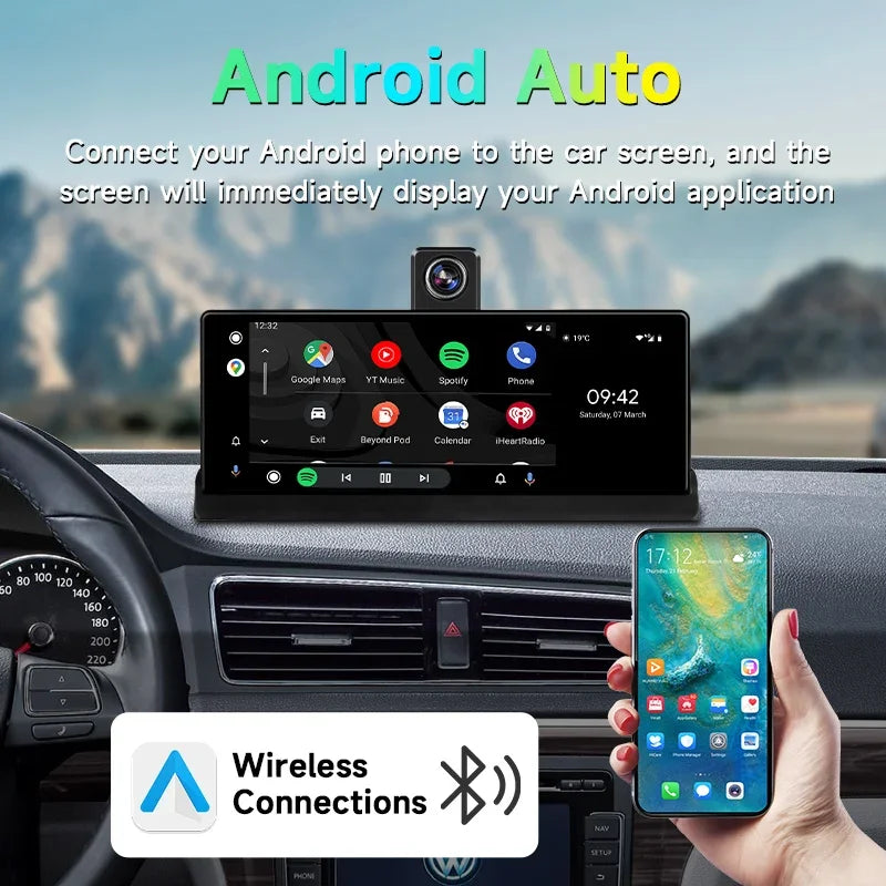 Écran DVR 4K CarPlay 10,26" — Caméra 360° Rotative, Android Auto, WiFi