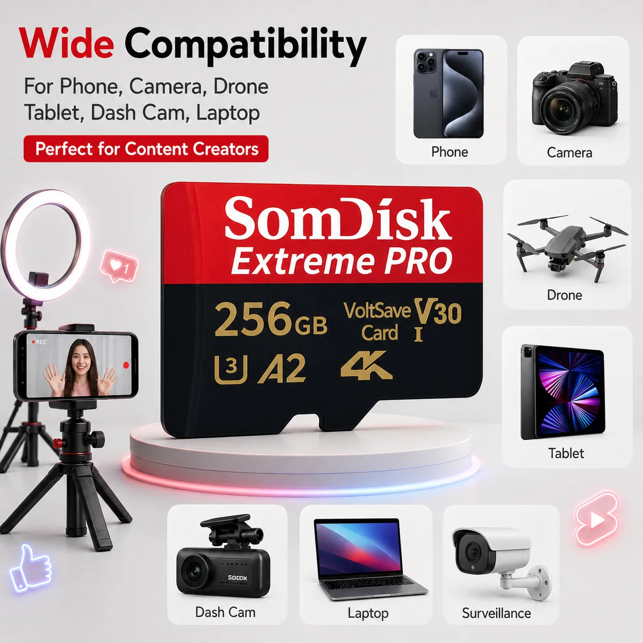 Carte Mémoire Micro SD Classe 10 — Haute Vitesse, Performance Stable