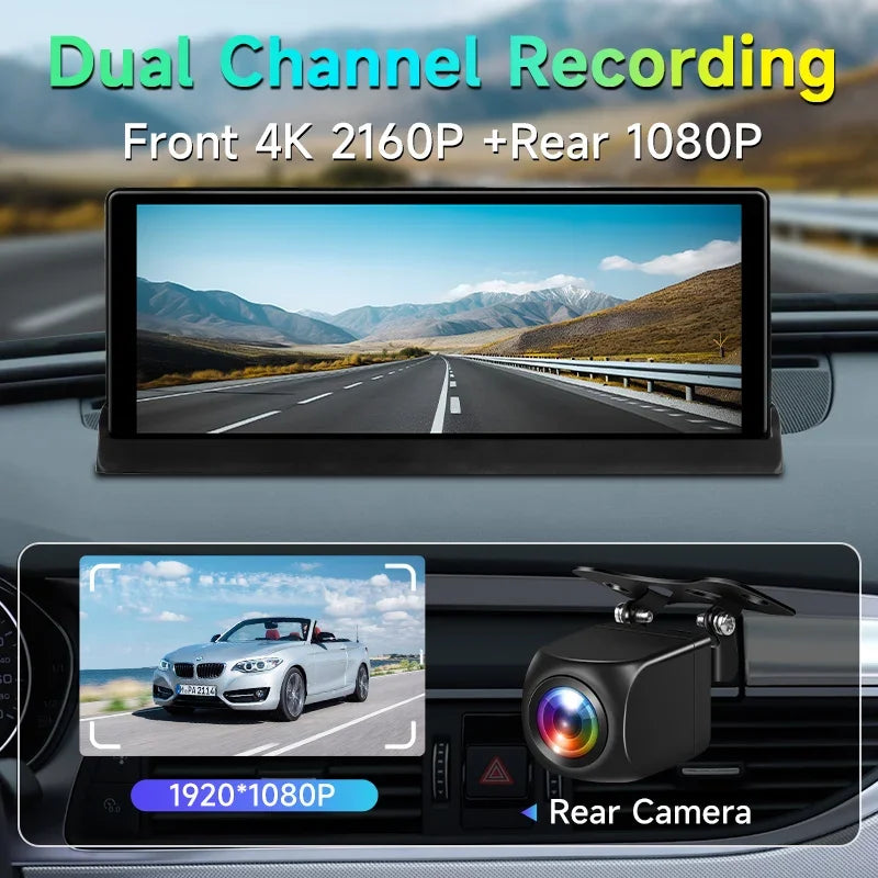 Écran DVR 4K CarPlay 10,26" — Caméra 360° Rotative, Android Auto, WiFi