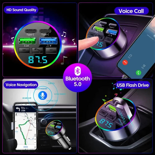 Chargeur Allume-Cigare Bluetooth — Double USB-C, Transmetteur FM, Écran Digital KEBEDUMEl Automobile Accessories Store
