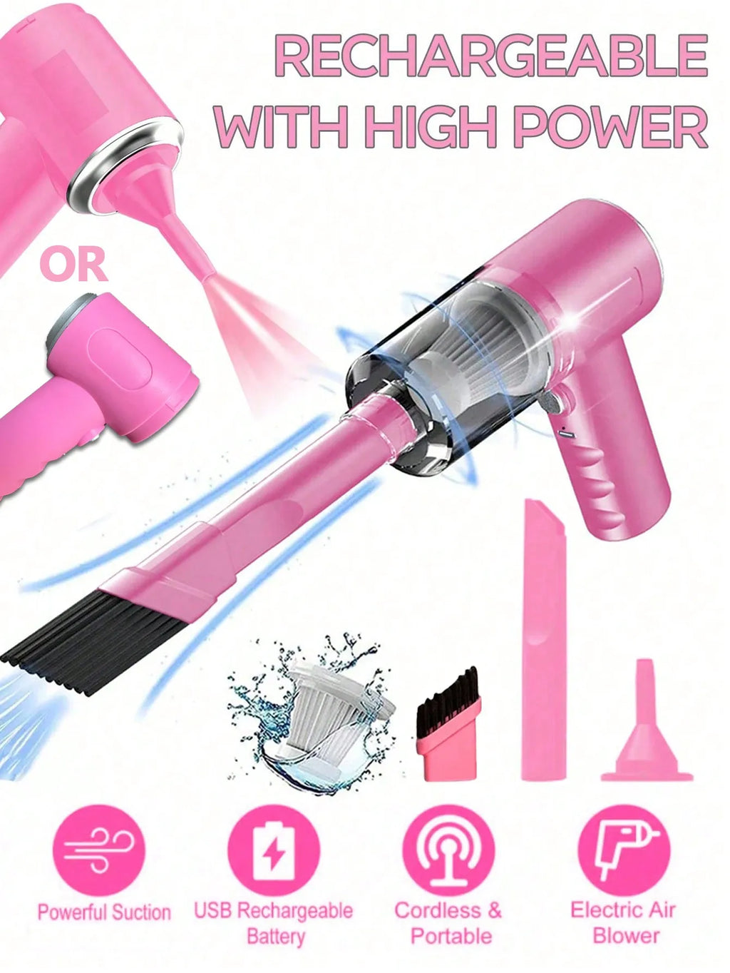 Aspirateur 3-en-1 Portable USB — Aspiration, Soufflage & Nettoyage Auto