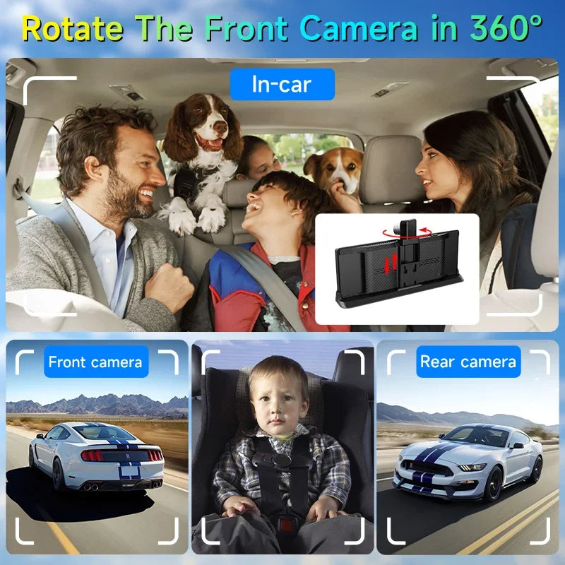 Écran DVR 4K CarPlay 10,26" — Caméra 360° Rotative, Android Auto, WiFi