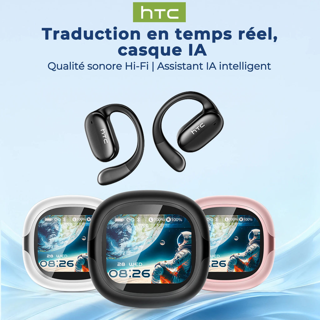 Écouteurs Sans Fil HTC NE58 — Bluetooth 6.0, Tactile LED, HiFi, Version IA Traduction Disponible