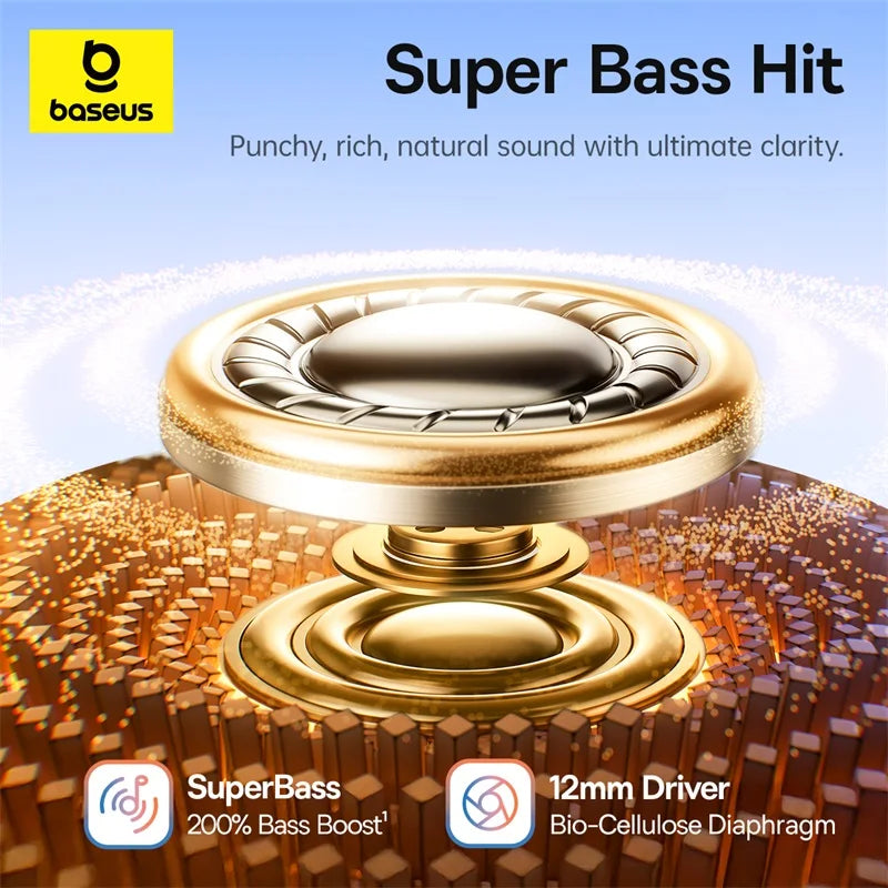 Écouteurs à Pince Baseus BC1 — Open-Ear Bluetooth 6.0, 4 Micros IA, Super Bass, IP55