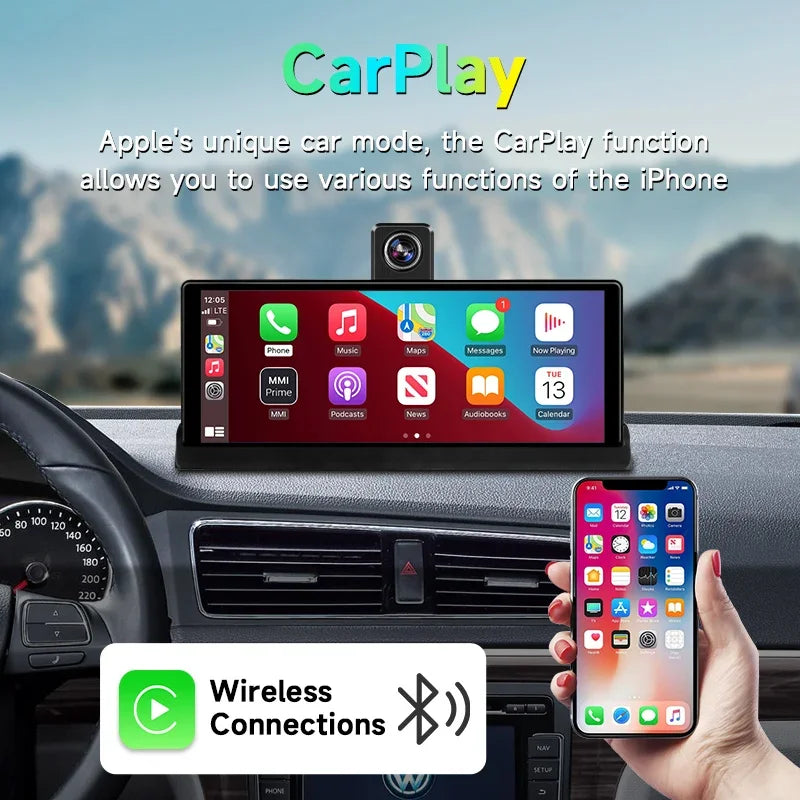 Écran DVR 4K CarPlay 10,26" — Caméra 360° Rotative, Android Auto, WiFi