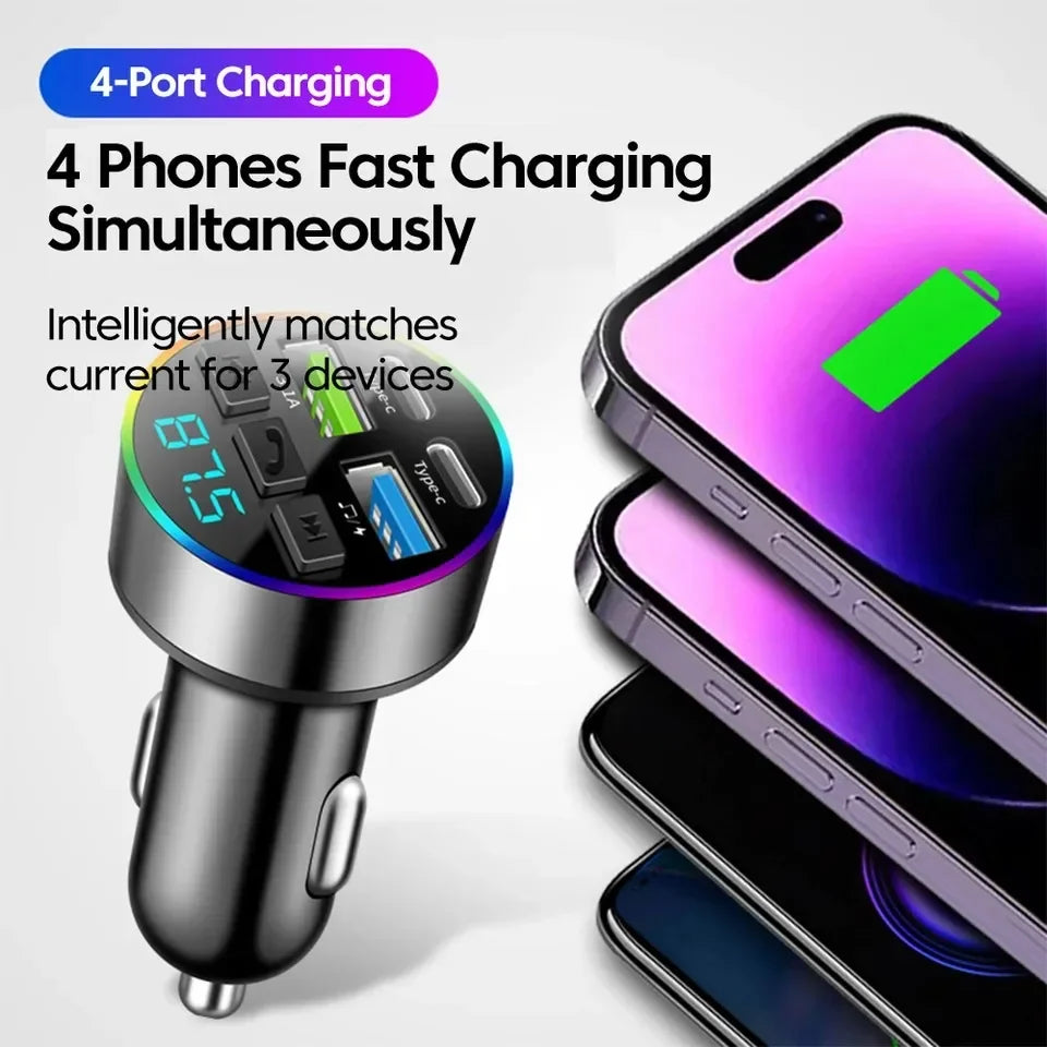 Chargeur Allume-Cigare Bluetooth — Double USB-C, Transmetteur FM, Écran Digital