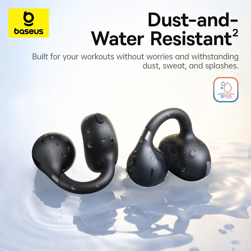 Écouteurs à Pince Baseus BC1 — Open-Ear Bluetooth 6.0, 4 Micros IA, Super Bass, IP55