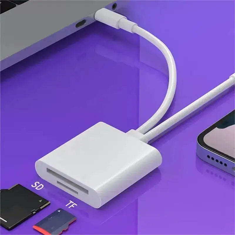 Lecteur de Cartes OTG 2-en-1 Lightning & USB-C — SD/TF pour iPhone & Android