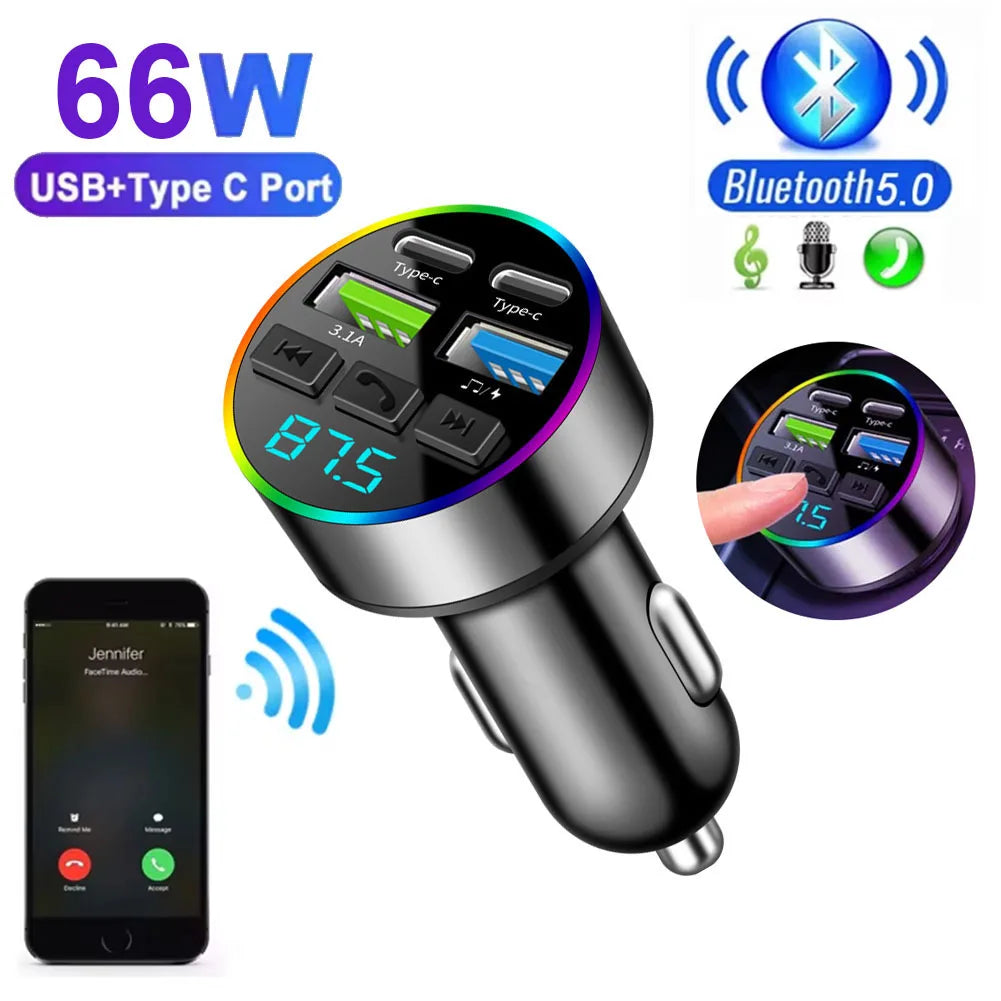 Chargeur Allume-Cigare Bluetooth — Double USB-C, Transmetteur FM, Écran Digital