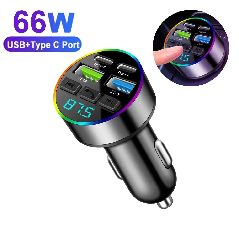 Chargeur Allume-Cigare Bluetooth — Double USB-C, Transmetteur FM, Écran Digital