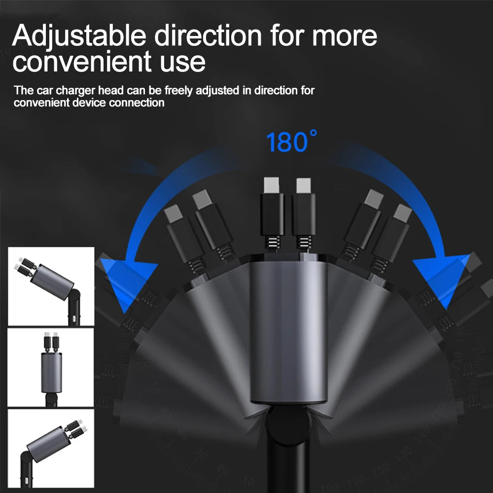 Chargeur Voiture 4-en-1 120W — USB-C 66W, Câble Rétractable, Affichage Volts Superwind Global Store