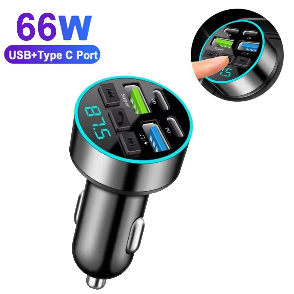 Chargeur Allume-Cigare Bluetooth — Double USB-C, Transmetteur FM, Écran Digital