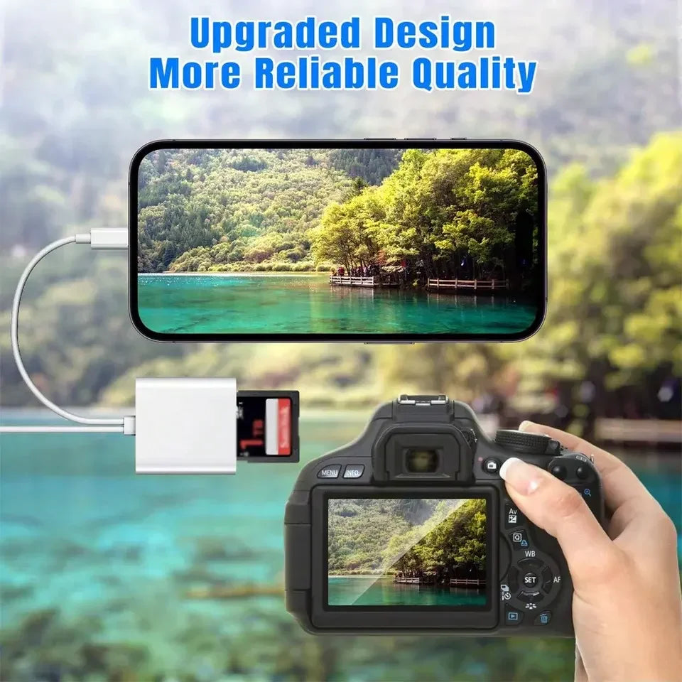 Lecteur de Cartes OTG 2-en-1 Lightning & USB-C — SD/TF pour iPhone & Android