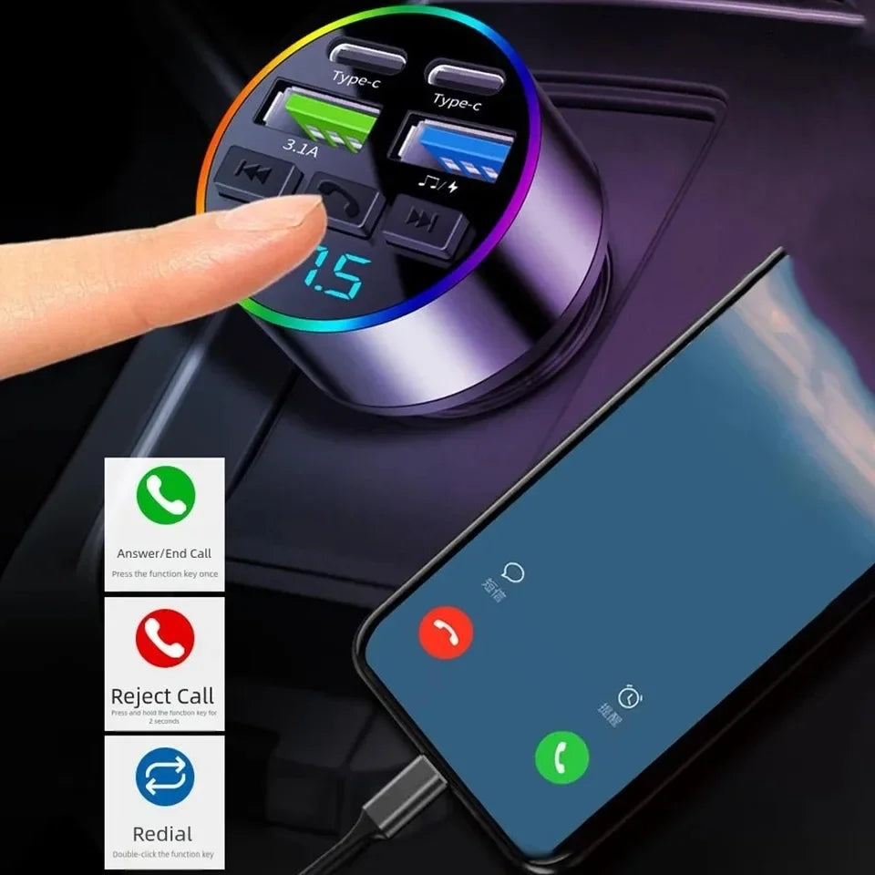 Chargeur Allume-Cigare Bluetooth — Double USB-C, Transmetteur FM, Écran Digital