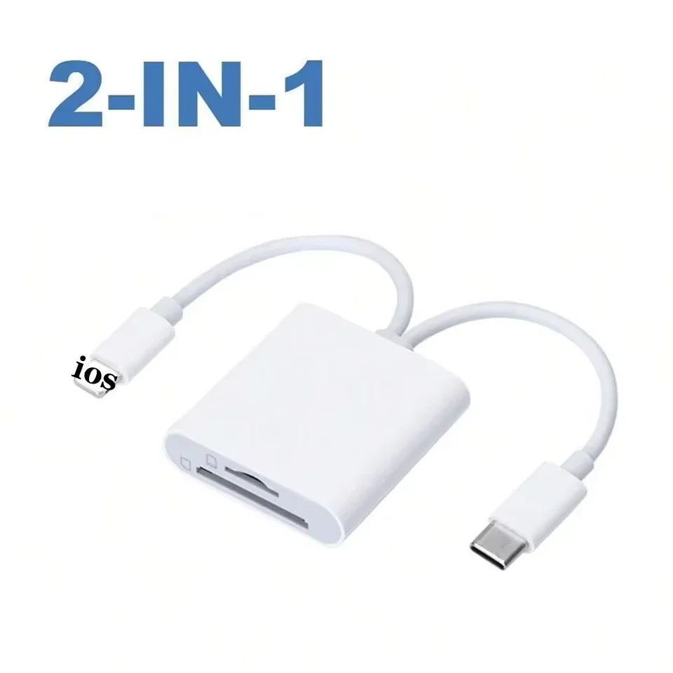 Lecteur de Cartes OTG 2-en-1 Lightning & USB-C — SD/TF pour iPhone & Android